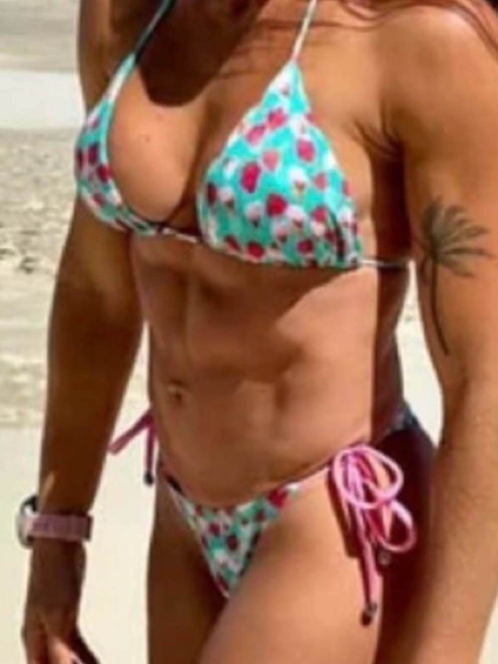 Women’s Aqua Floral Triangle Bikini Top & Tie-Side Bottoms